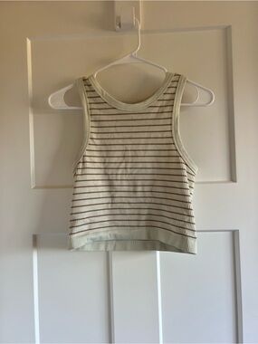 Free People Cream Ribbed Tank with Rust Stripes